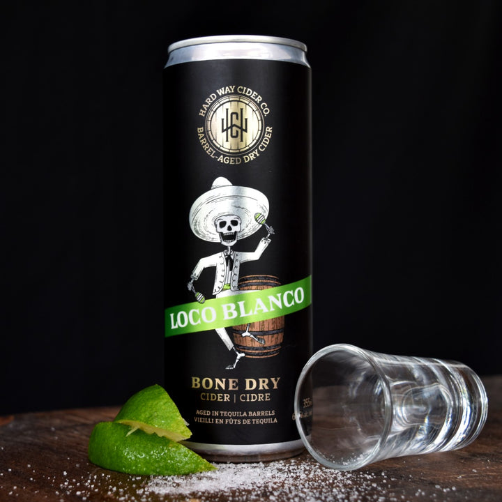 Can of bone-dry Ontario hard cider, aged in tequilla barrels