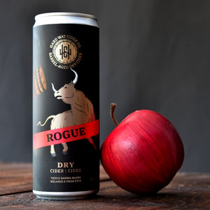 Can of dry cider, triple barrel blend with cane sugar, hints of oak, spice & caramel. Sugar & gluten-free